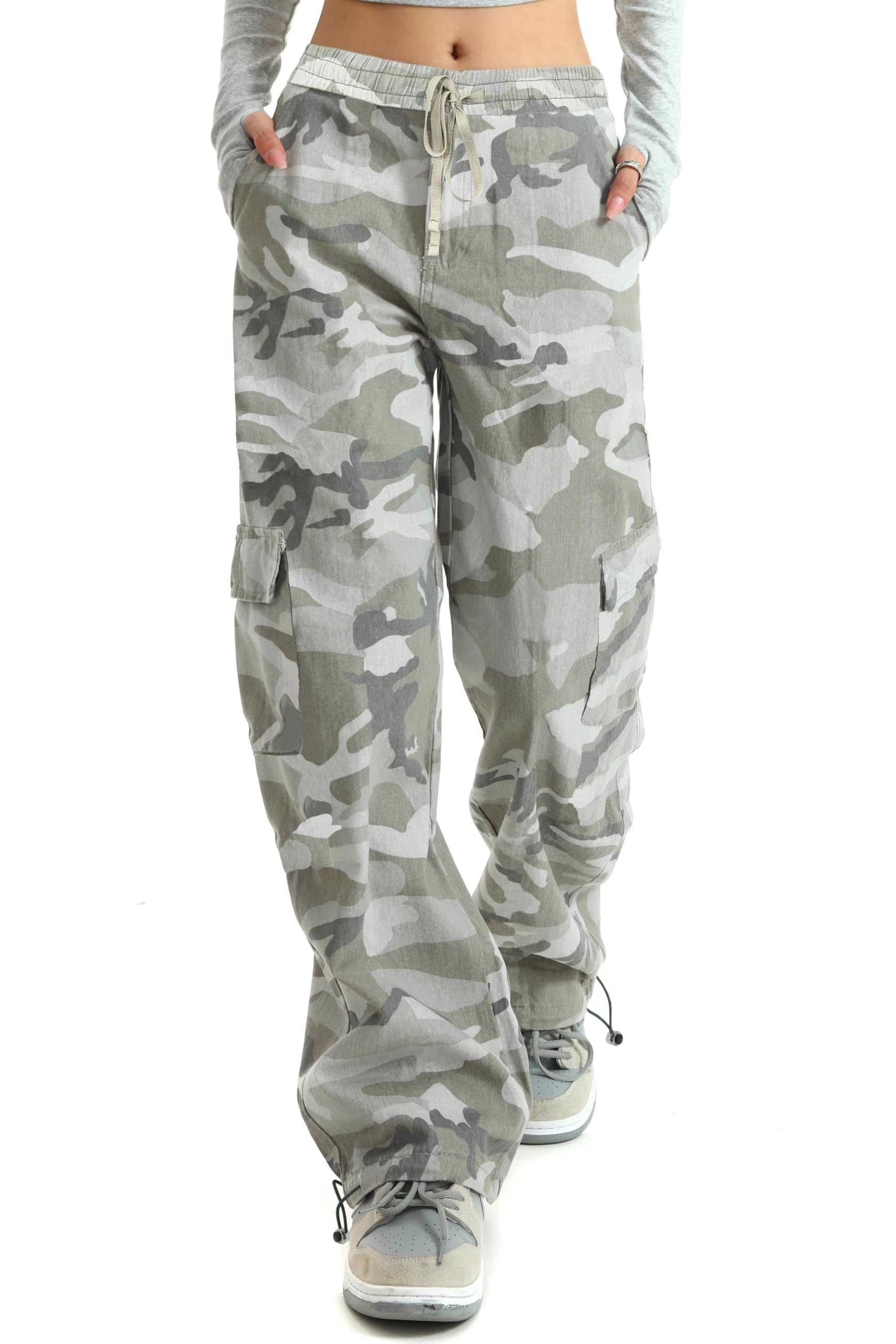 HVEPUO Camo Pants Women's High Waist Wide Leg Casual Camo Cargo Pants