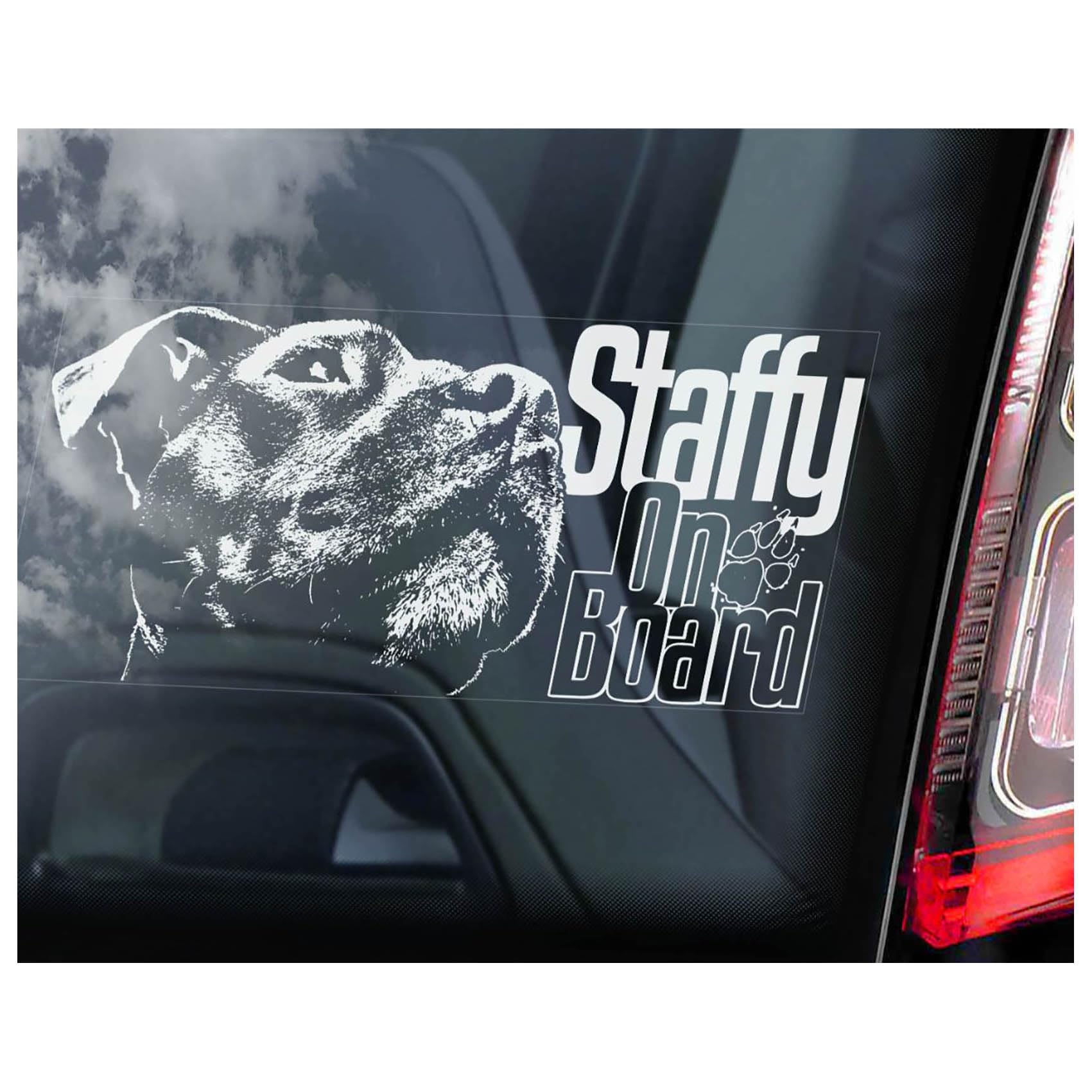 Staffy on Board Car Window Sticker, Vinyl Decal Sign, Pet Staffie Owner Gift, Be