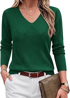 Zeagoo Elegant Knitted Sweater V-Neck Autumn Crochet Long Sleeve Fashion Sweater Solid Color Casual Sizes S-XXL