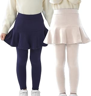 StyleSavvy Trendy Girls' Leggings with Skirt - 2 Pack of Cotton Ruffle Skirt Pants for Kids for 3-8 Years