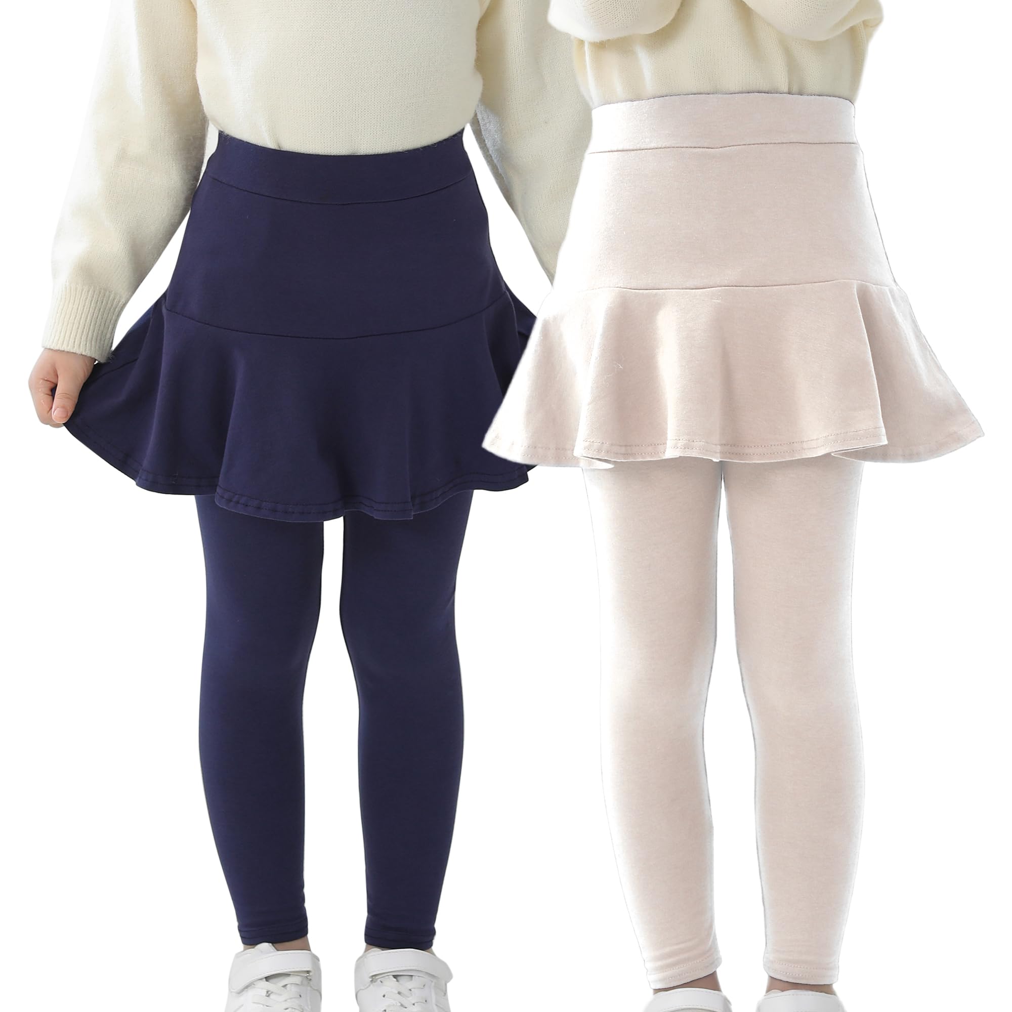 StyleSavvy Trendy Girls' Leggings with Skirt - 2 Pack of Cotton Ruffle Skirt Pan