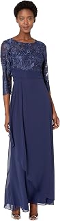 Alex Evenings Womens Long Lace Top Empire Waist Dress