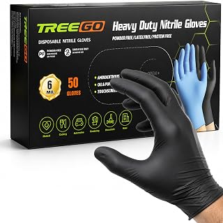 TREEGO Black Disposable Nitrile Gloves, 6 Mil, X-Large, 50 Count