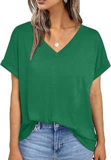 Womens Short Sleeve T Shirts Loose Casual Basic V Neck Summer Tops
