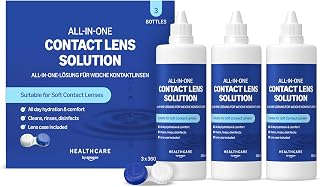 Healthcare by Amazon All-In-One Contact Lens Solution – For Soft Lenses, Bio-Tolerable for Sensitive Eyes, 3 x 360 ml