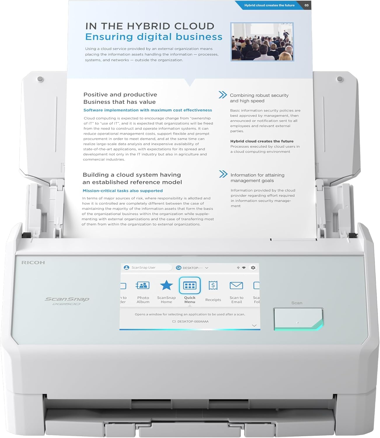 ScanSnap iX2500 (White) High-Speed Duplex Document Scanner, 45 ppm / 90 ipm, 100