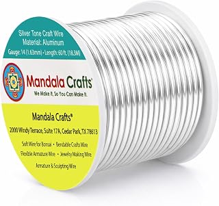 Mandala Crafts 14 Gauge Silver Tone Anodized Aluminum Craft Wire, 60 FT | Colored, Flexible, Bendable, for Bonsai, Armature, Sculpting, Wire Wrapping, Jewelry Making, Weather & Tarnish Resistant