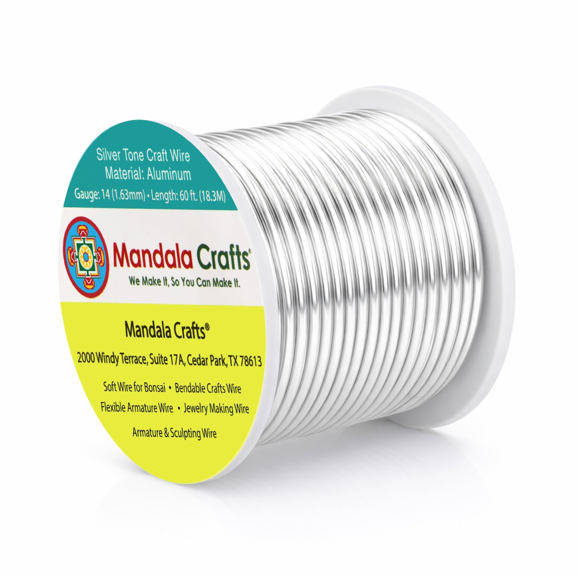 Mandala Crafts 14 Gauge Silver Tone Anodized Aluminum Craft Wire, 60 FT | Colore
