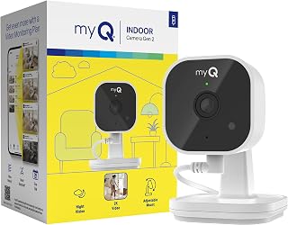 myQ Indoor Plug-in Security Camera Gen 2 – 2K Smart Wi-Fi Camera with Night Vision, Baby and Pet Monitor, Motion Detection and Alerts, 2-Way Audio &amp; App Control