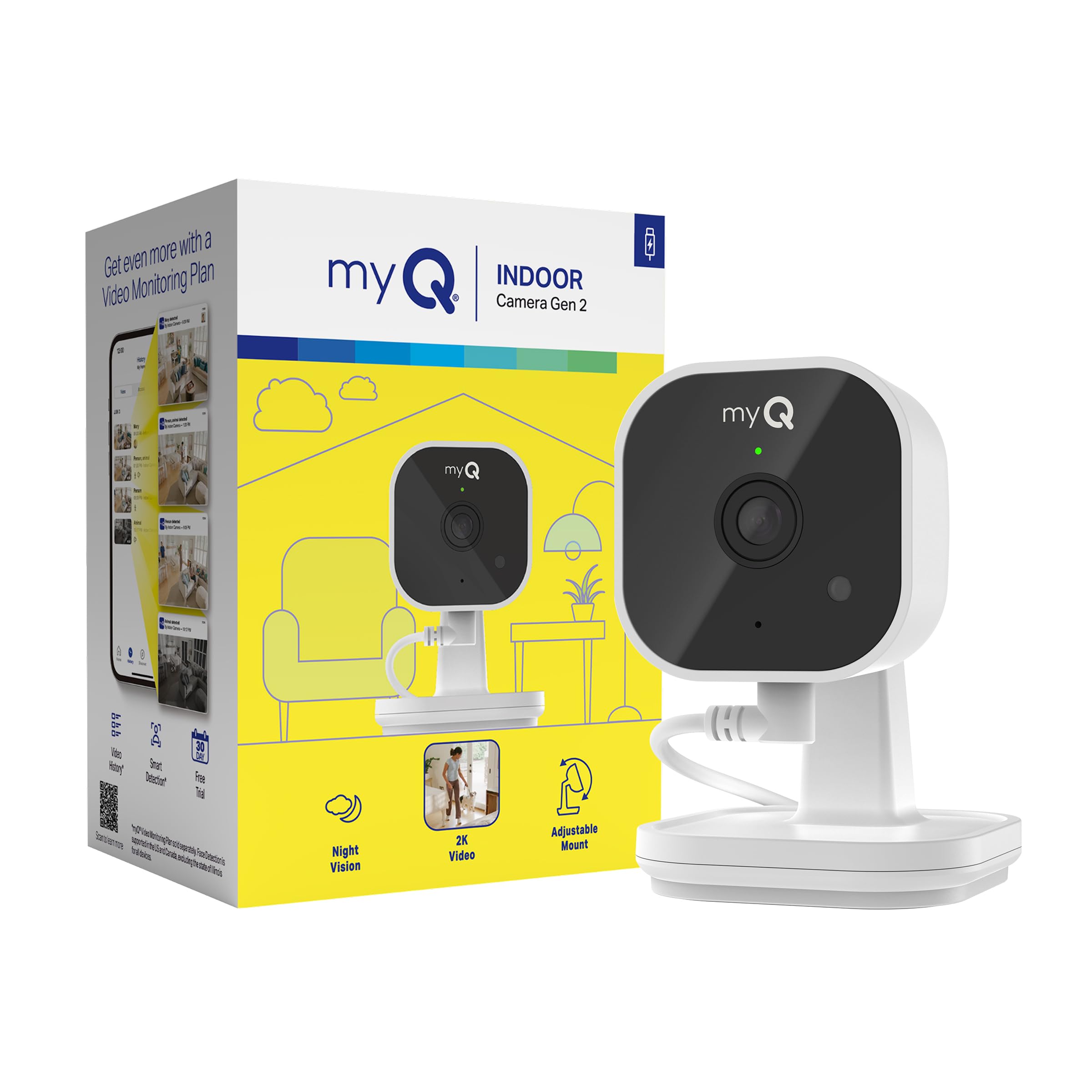 myQ Indoor Plug-in Security Camera Gen 2 – 2K Smart Wi-Fi Camera with Night Visi