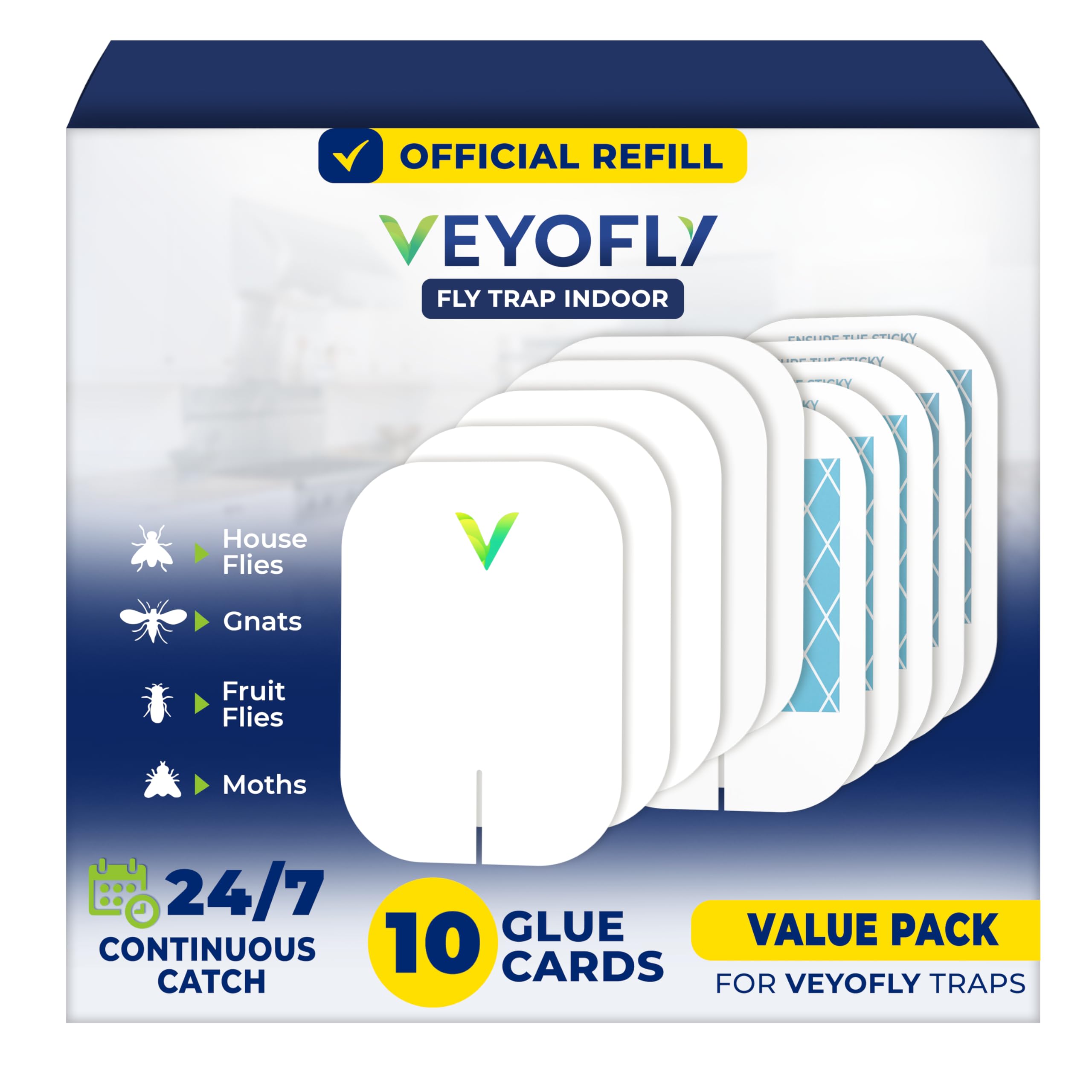 VEYOFLY Official Refill Fruit Fly Traps Indoor, Gnat Trap | 10-Pack
