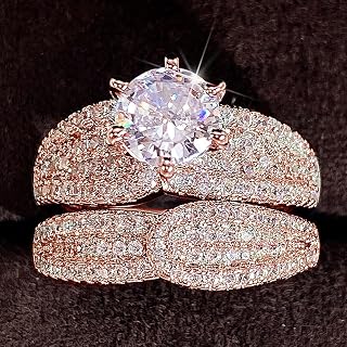 2 Pcs Luxury Cubic Zirconia Rings Set for Women Party Engagement Ceremony
