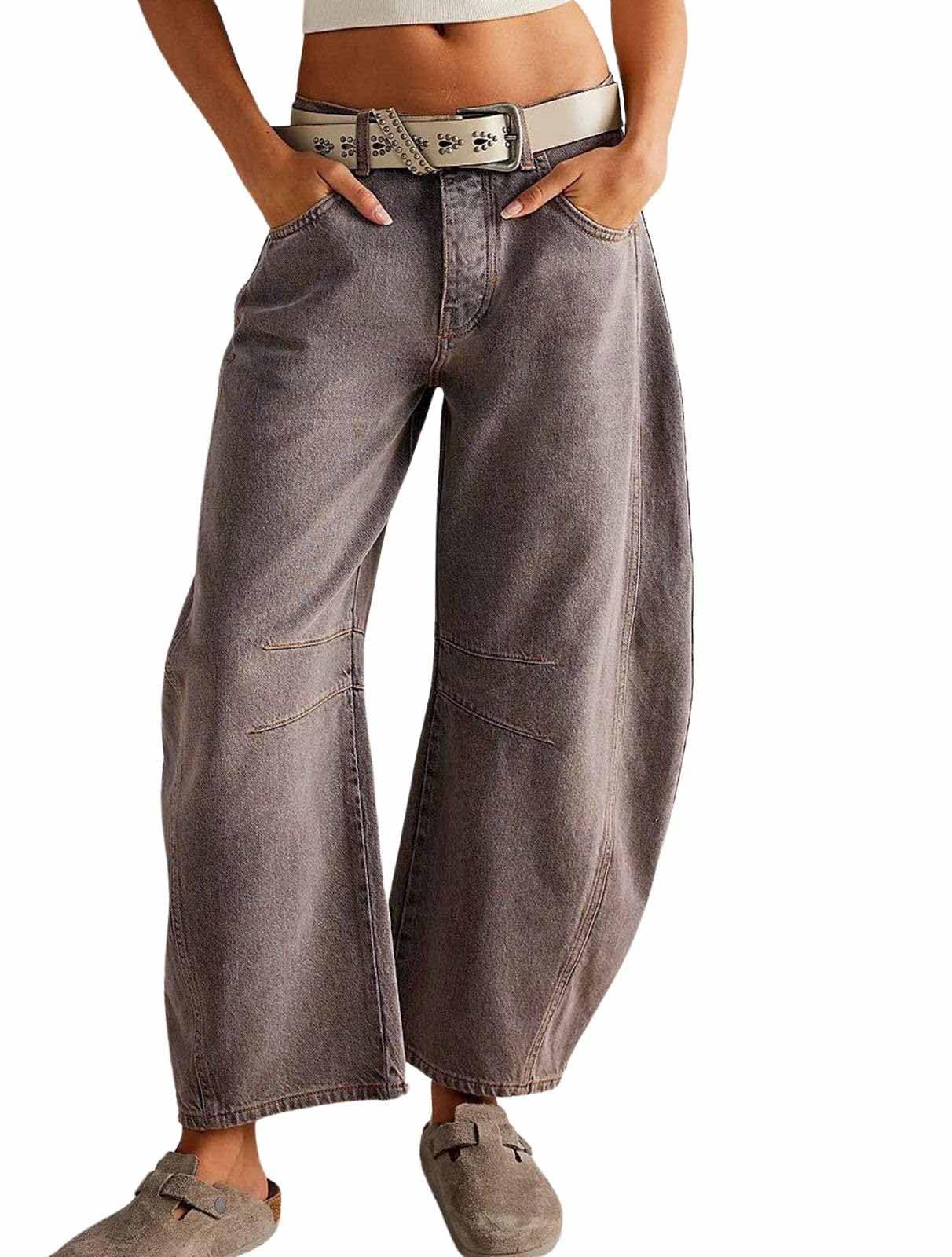 Women's Stretch Jeans Mid Waist Vintage Wide Leg Denim Y2k Loose Boyfriend Jeans