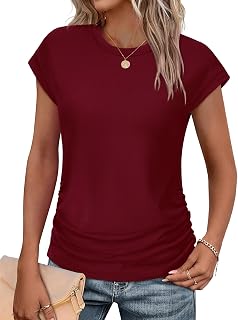 Sampeel Womens Summer Tops Trendy 2026 Ruched Cap Short Sleeve Tshirts Shirts Crew Neck T Shirts Fashion