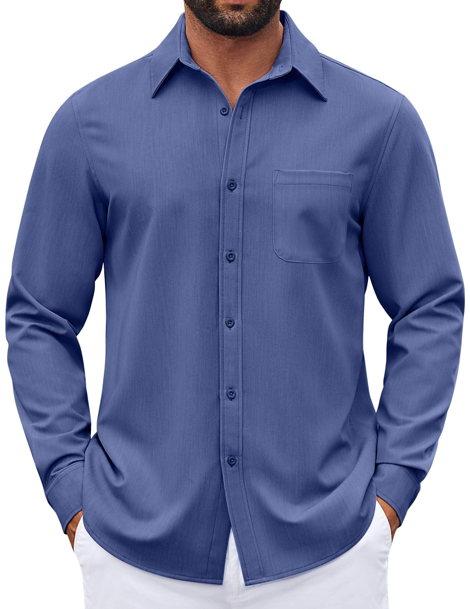 COOFANDY Camisas de vestir para hombre, de manga larga, con botones, de mezclill