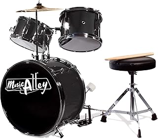 Music Alley Junior Drum Kit with Drum Stool & Drumsticks | Junior acoustic drum kit for kids with throne, cymbal, pedal & sticks for beginner rhythm practice