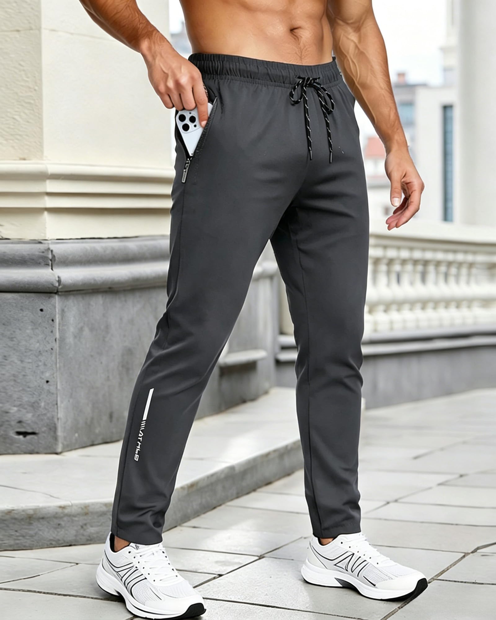 Mens Sweatpants with Zipper Pockets, Quick Dry Athletic Jogger Pants for Running