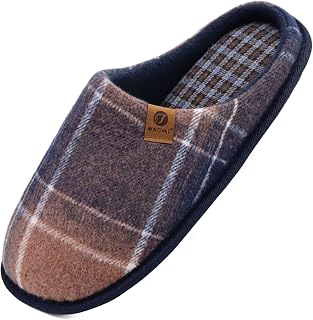 ONCAI Men's Winter Slippers Plaid Slippers with Fur for Men Tweed Clogs Bedroom Slipper for Men with Pillow Memory Foam Anti Slip Winter Shoes for Men Indoor and Outdoor