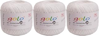 golo 3 Balls Crochet Thread Size 20 Embroidery Thread Crochet Yarn for Hand Knitting White Yarn 801