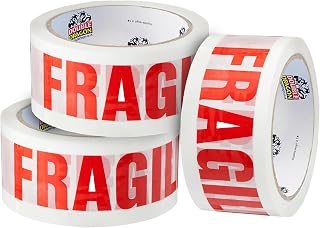 Double Dragon Extra Thick Fragile Printed Tape – 48mm wide, 66m long (Pack of 3) | Tear-Resistant, High-Tack & Long-Lasting | Ideal for Packing, Moving, Shipping, Labelling | Fits Dispensers etc