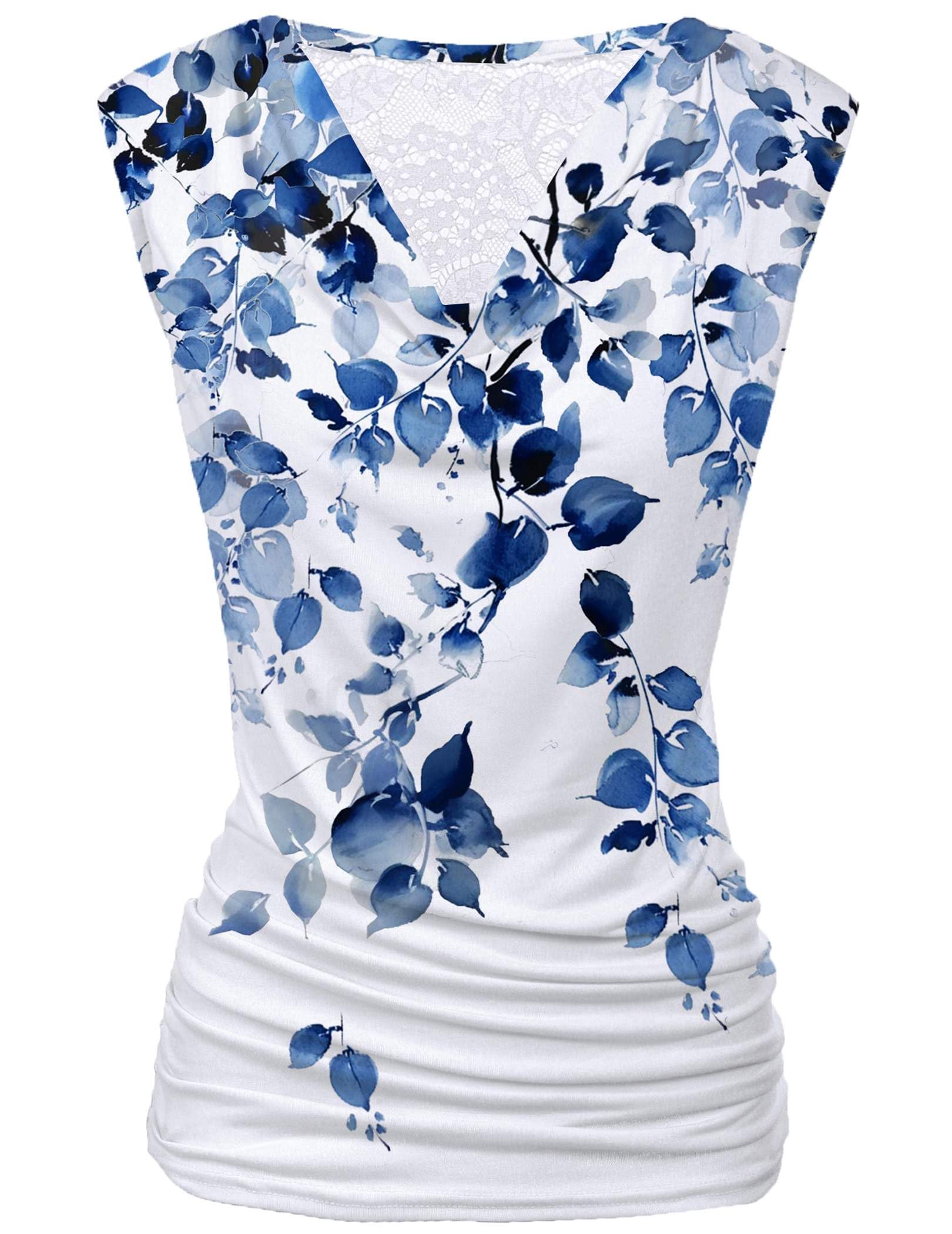 Zeagoo Women High Neck Ruffled Sleeveless Stretch Side Ruched Tank Top