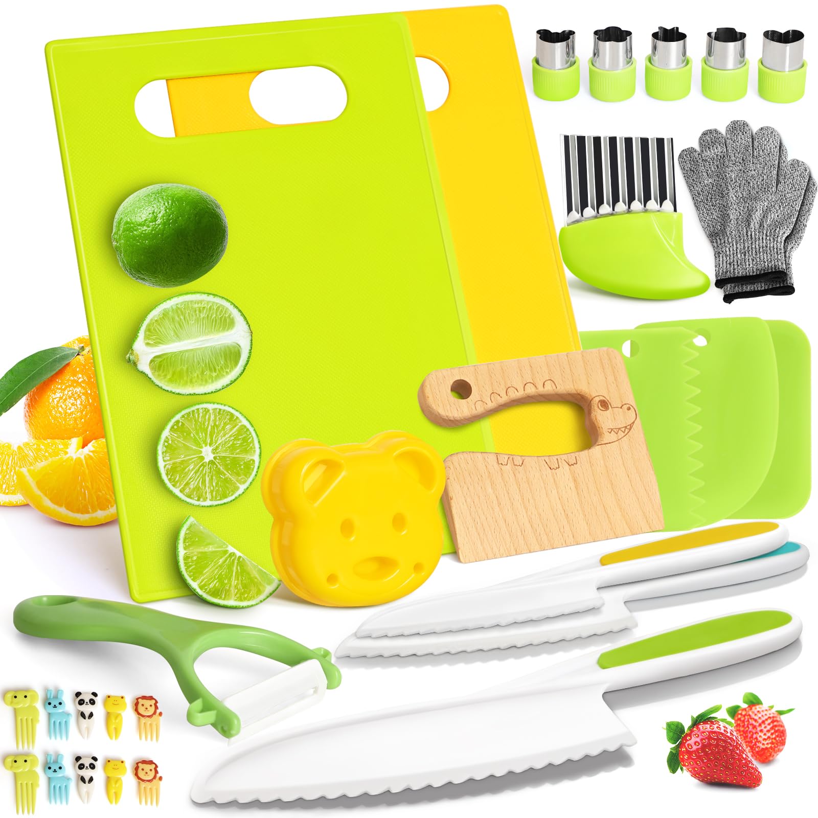 28PCS Toddler Knife Set - Kids Knifes for Real Cooking, Montessori Kids Kitchen 