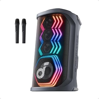 soundcore Rave 3S AI Party Speaker with 2 Wireless Microphones, 200W Sound, AI Vocal Removal, Reverb, Light Show, 12H Playtime, Portable Bluetooth PA System for Home, Party, or Backyard (Renewed)
