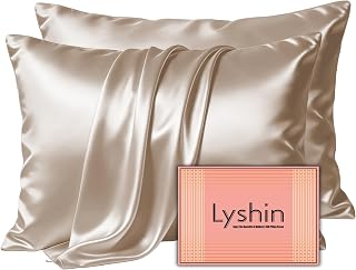 LYSHIN Silk Pillow Cases 2 Pack Standard Size with Zipper, Champagne | 19 Momme Mulberry Silk Pillowcase for Skin and Hair, Anti-Acne, Hypoallergenic, Cooling, Beauty Sleep, Gifts for Women