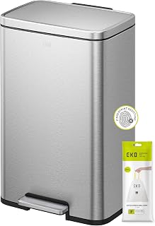 EKO Madison 50L Kitchen Pedal Bin, Soft Close & Stay-Open Lid, Removable Inner Bucket, Fingerprint-Resistant Matt Stainless Steel Rubbish Bin for Kitchen, Household Use, Office