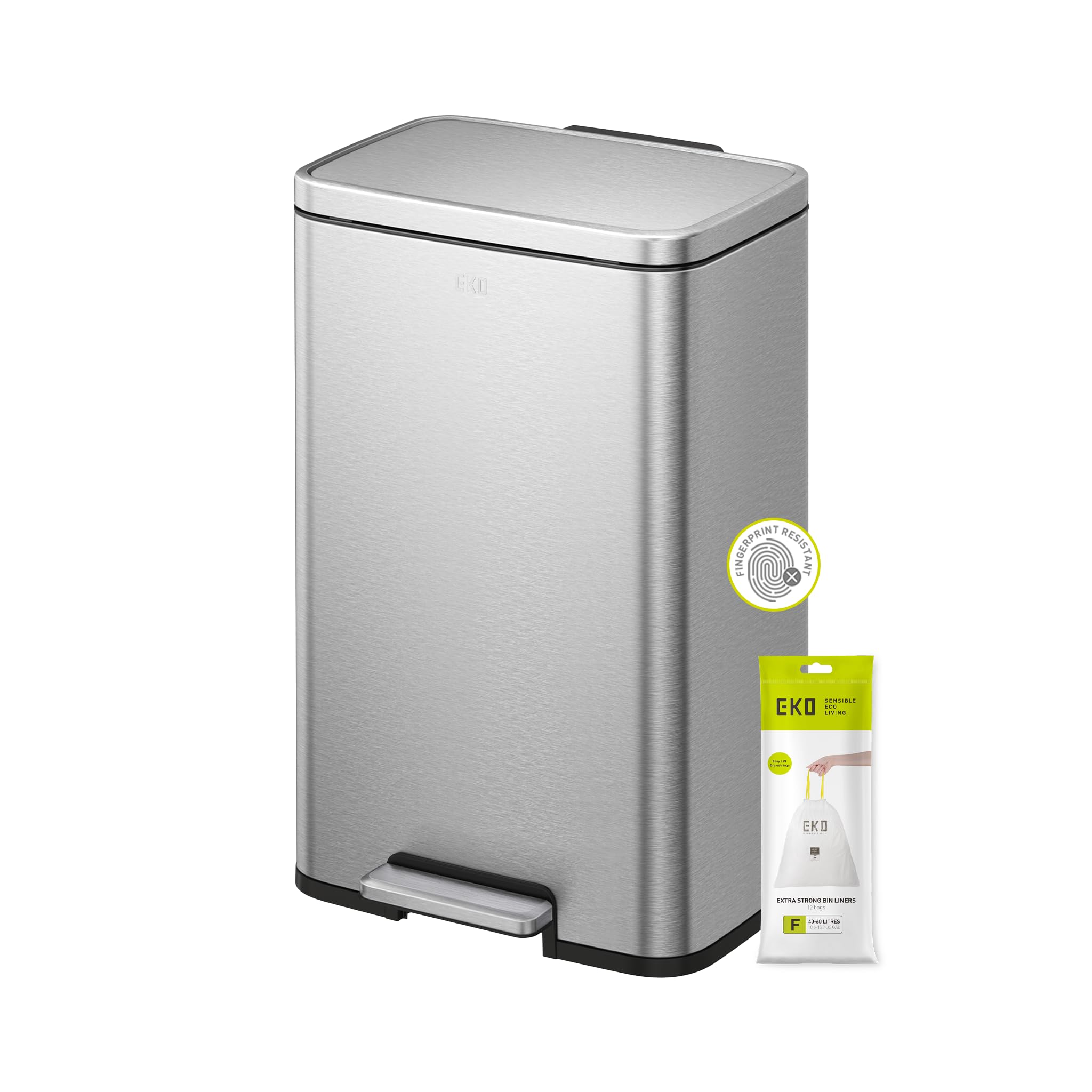 EKO Madison 50L Kitchen Pedal Bin, Soft Close & Stay-Open Lid, Removable Inner B