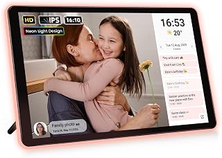 ApoloSign Neon Light Digital Picture Frame, Desk Digital Calendar, Auto-synced Schedule via Frameo App - 10.1" HD Touchscreen | AI Color-Changing LED | Share Photo/Video Instantly | Gift for Parents