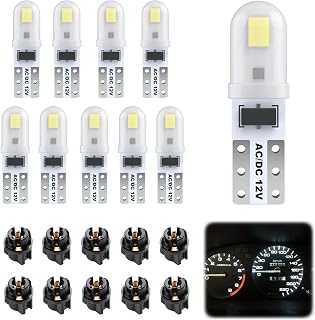10 Pack T5 LED Bulbs with Twist Lock Socket DC 12V Dashboard Bulbs, White | Car Interior Light 2721 27 37 286 Wedge Pc74 LED Bulb Auto Speedo Instrument Panel Lamp Replacement 1.4W 3014 Chips