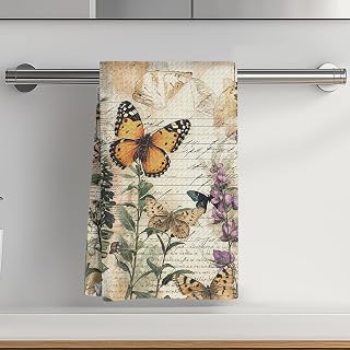 Vintage Butterfly Kitchen Towels, Decorative Rustic Microfiber Absorbent Tea Towels, Tea Towels, Soft Cage Towels for Home Farmhouse and Bathroom, Gifts with