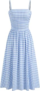 CIDER Abito estivo da donna a quadretti, senza maniche, increspato, con spalline sottili, casual, alla moda