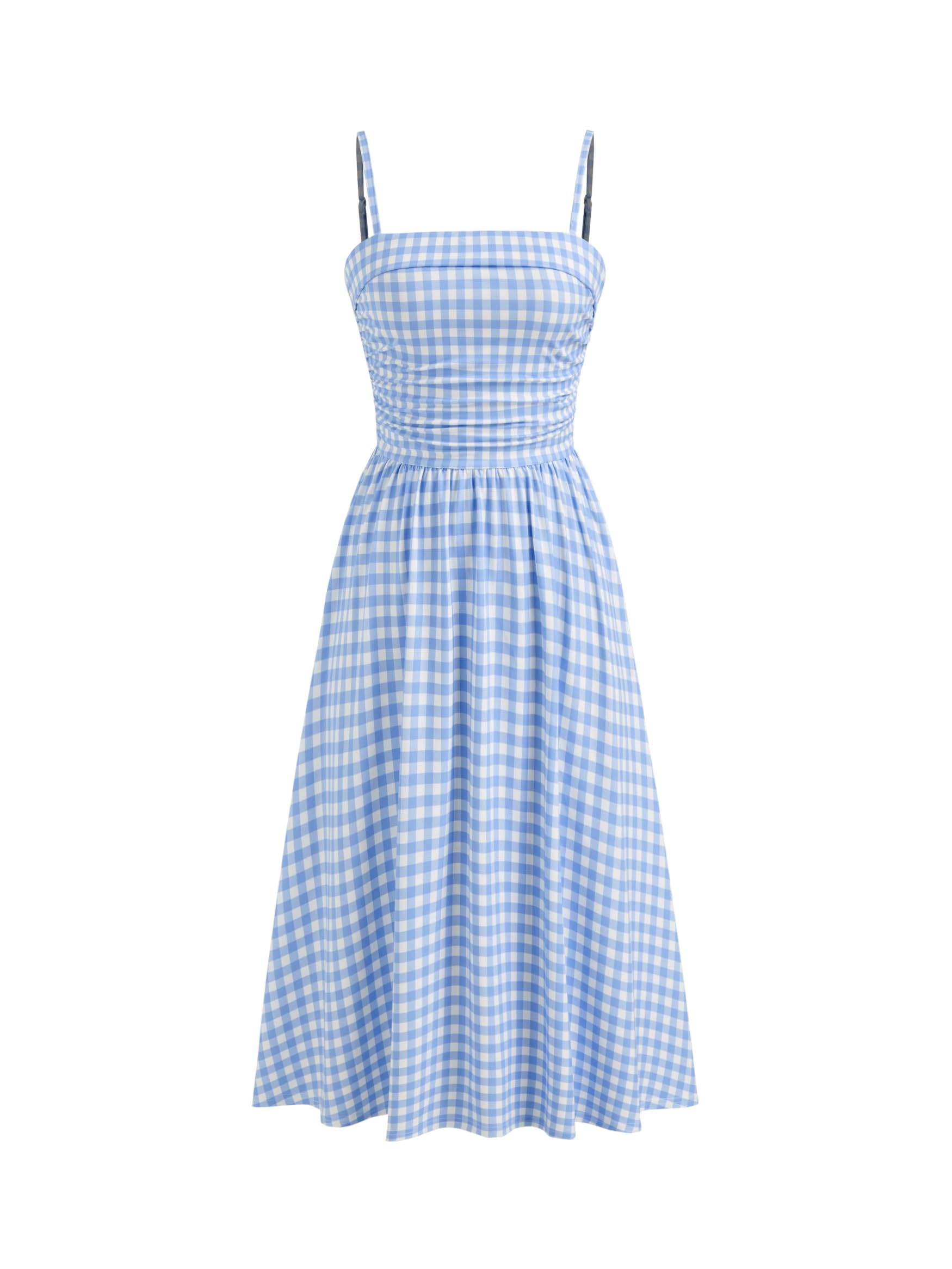 CIDER Abito estivo da donna a quadretti, senza maniche, increspato, con spalline