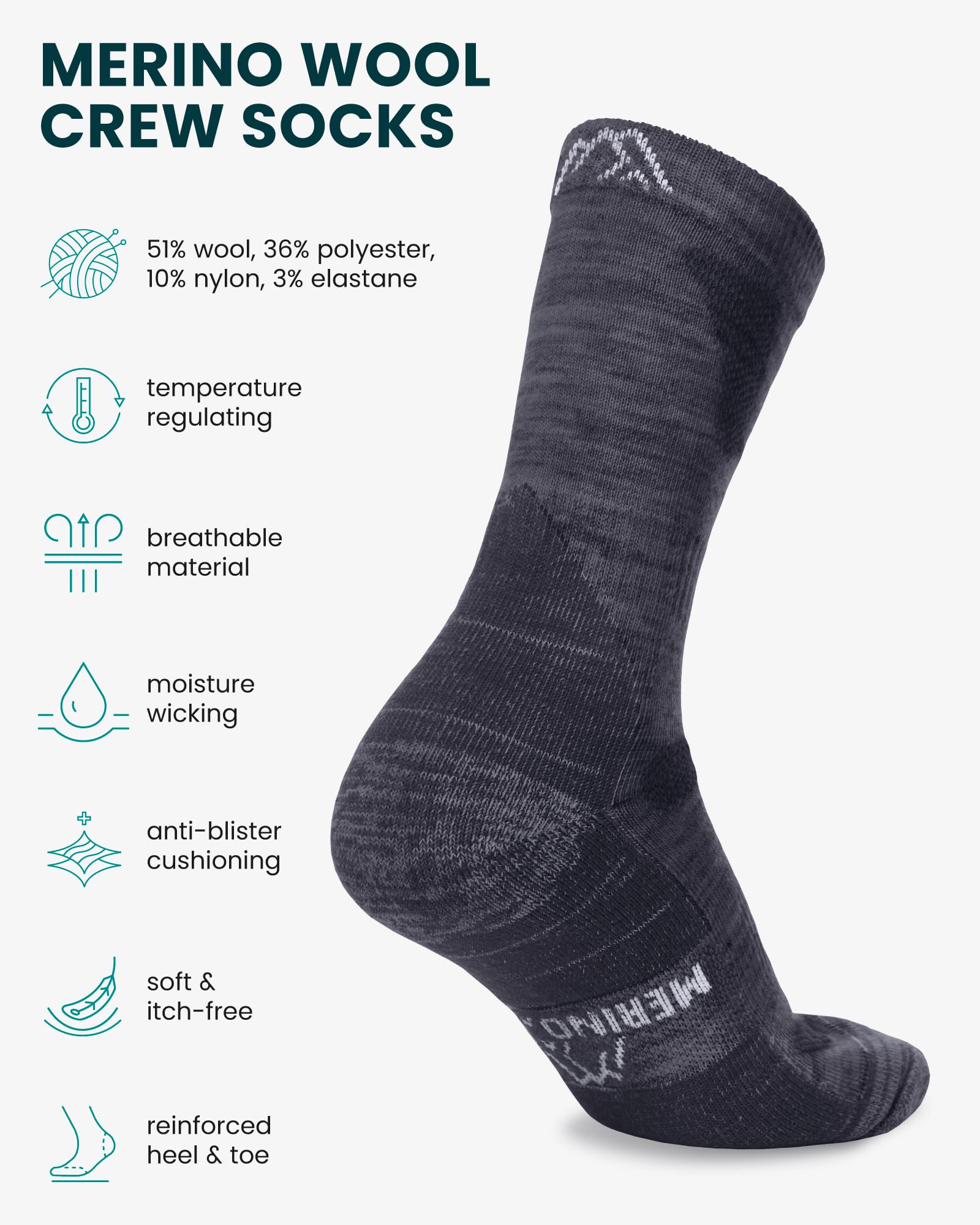 Merino.tech Merino Wool Socks Men & Women, Hiking socks - 2,3,6-Pack
