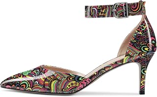 NobleOnly Women's Needle Kitten Low Heel Ankle Strap Pumps Closed Toe Pointed Toe Wedding Office Dress Shoes 6.5 CM Heels
