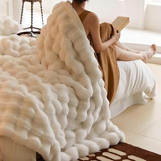 Fluffy Blanket, Single Blanket, Rabbit Fur Style, Round Blanket, 2 Pieces