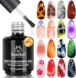 Beetles Blooming Gel 15 ml Clear UV Gel Polish Nail Art for Tortoise Nails | Marble and Natural Stone, Watercolor and Floral Print Spreading Effects, Soak-Off DIY Manicure Design