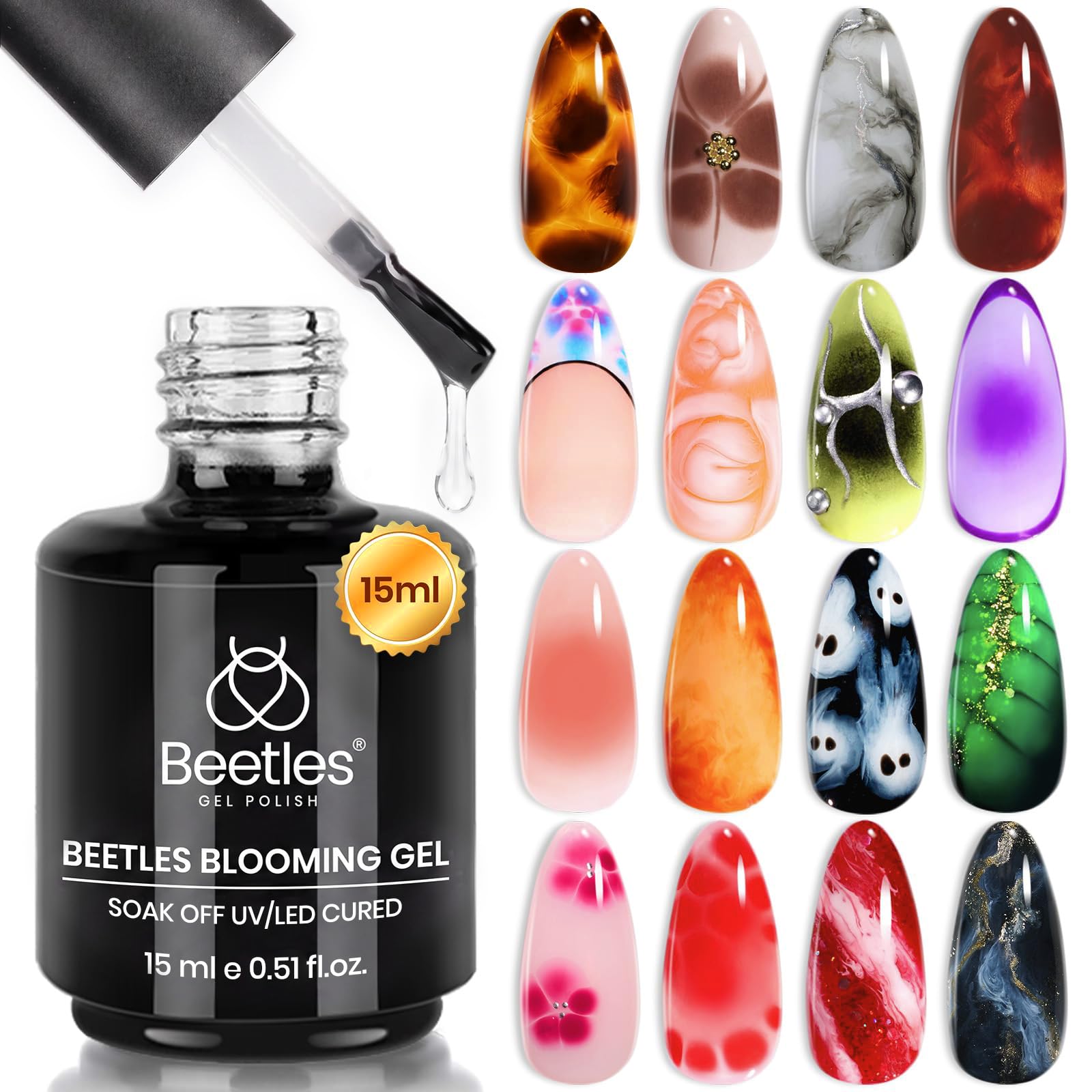 Beetles Blooming Gel 15 ml Clear UV Gel Polish Nail Art for Tortoise Nails | Mar