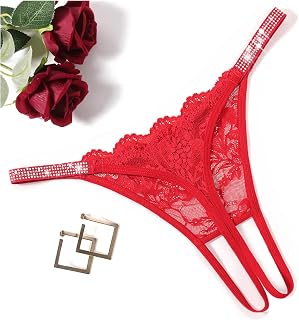 Avidlove セクシー Tバック 女性用 花柄 レース ブリーフ ラインストーン ストラップ ショーツ ホロー アウト Gストリング Tバック 下着 1-4枚パック