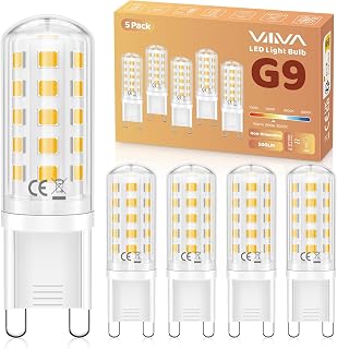 VIIIVA G9 LED Bulbs Warm White, 5W(45W Equivalent) 3000K, 500LM, Pack of 5 | No Flicker, Save 90% Energy CRI>80, 360° Beam Angle, Non-Dimmable, G9 Light Bulbs for Home Lighting, Crystal Chandelier