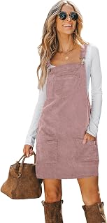 CUPSHE Robe salopette automnale en velours côtelé pour femme, style décontractée d’hiver à bretelles larges, col carré et poche poitrine, coupe trapèze