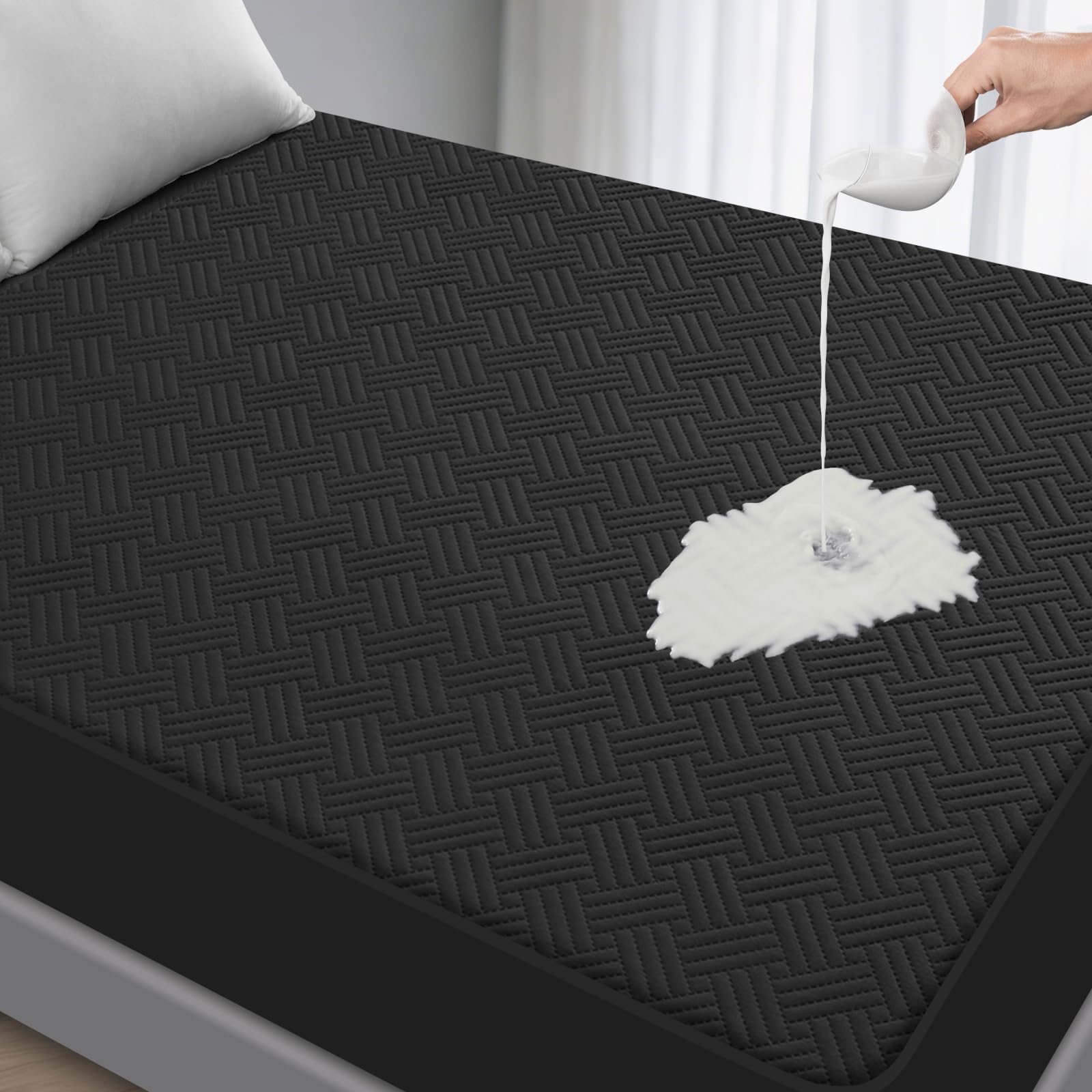 Waterproof King Size Mattress Protector with Deep Pockets, Black