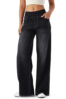 LaiEr Women's Wide Leg Jeans, High Waist, Straight Legs, Loose Fit, Very Elastic Casual Jeans, Suitable for Yoga, Fitness and Leisure Sports