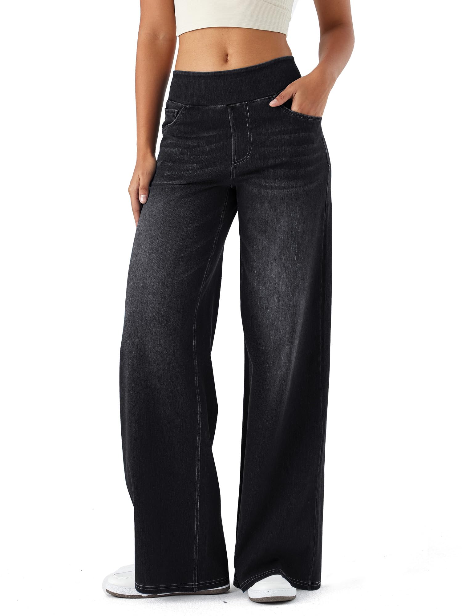 LaiEr Women's Wide Leg Jeans, High Waist, Straight Legs, Loose Fit, Very Elastic