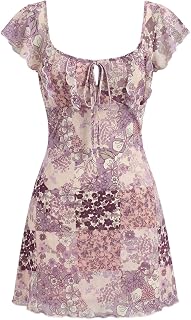 SOLY HUX Women's Coquette Babydoll Vintage Style A-Line Floral Mini Dress