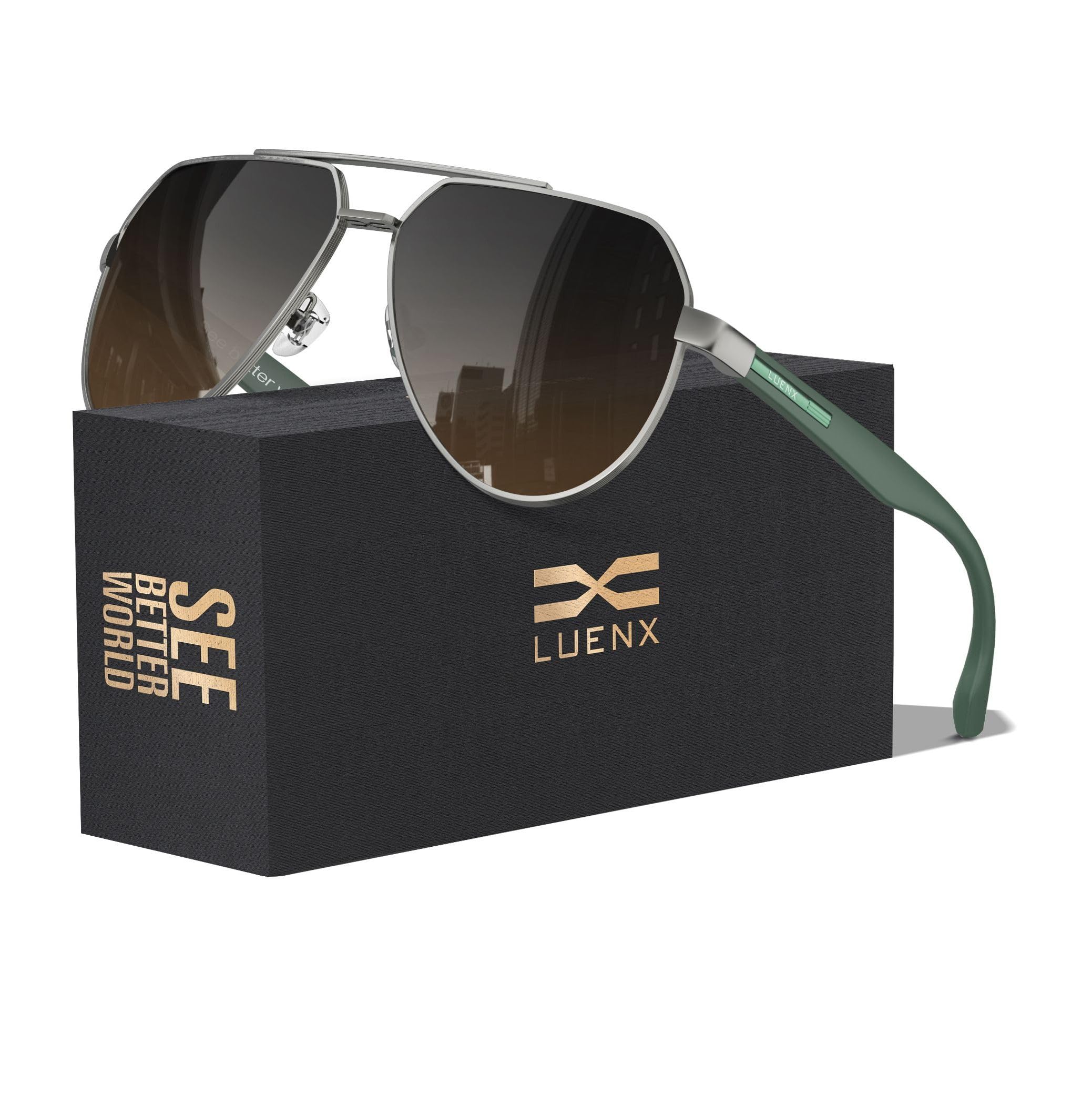 LUENX Aviator Polarized Sunglasses Men Women Classic UV400 Driving