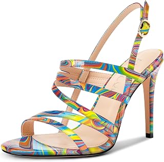 Aachcol Women's Strappy Stiletto High Heel Sandals Open Toe Cap Ankle Strap Party Dress Shoes 10 cm Heels