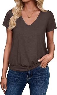 Sialois 半袖 レディース Tシャツ Vネック トップス ファッション バンド付き ボトム トップス 夏 春 衣装 ビーチ バケーション 服 2026